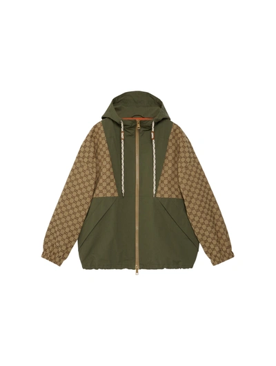 Shop Gucci Jacket In Gg Cotton Fabric With Zipper In Brown