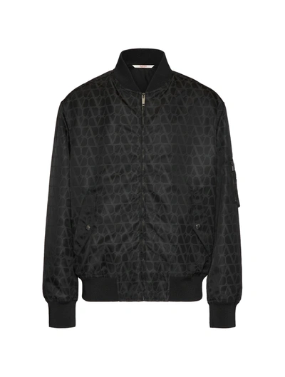 Shop Valentino Nylon Bomber Jacket With Iconograph Toile Print In Black