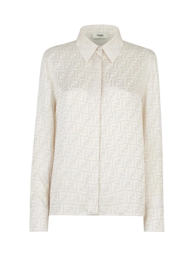 Fendi White Silk Pattern Shirt In Nude & Neutrals