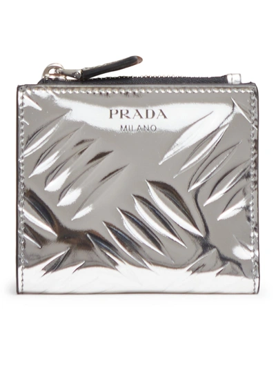 Shop Prada Wallet Mini Zip In Metallic