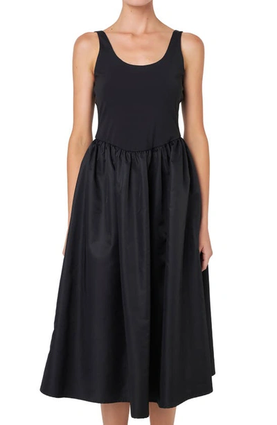 Grey Lab Mixed Media Midi Dress In Black