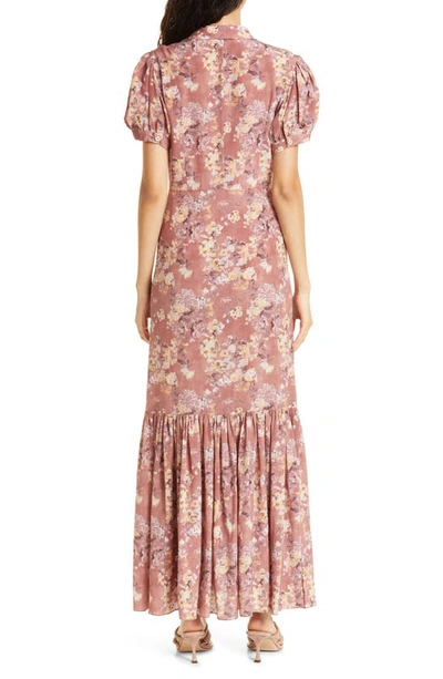 Shop Caroline Constas Nancy Floral Print Silk Button Front Dress In Mauve Summer Floral