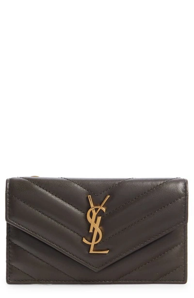 Shop Saint Laurent Cassandre Envelope Flat Leather Card Case In Light Musk