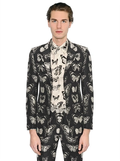 Alexander Mcqueen Butterfly Wool Blend Jacquard Jacket, Black
