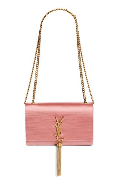 Shop Saint Laurent Small Kate Satin Shoulder Bag In Coral Rose