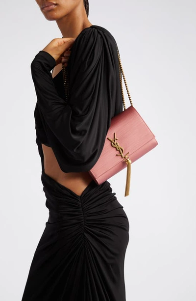 Shop Saint Laurent Small Kate Satin Shoulder Bag In Coral Rose