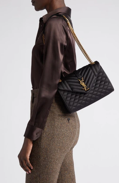 Shop Saint Laurent Medium Cassandra Quilted Envelope Bag In Noir