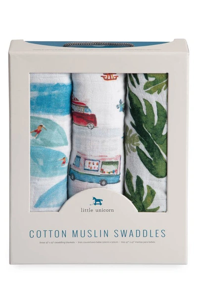 Little Unicorn 3-pack Cotton Muslin Blankets In Summer Vibe