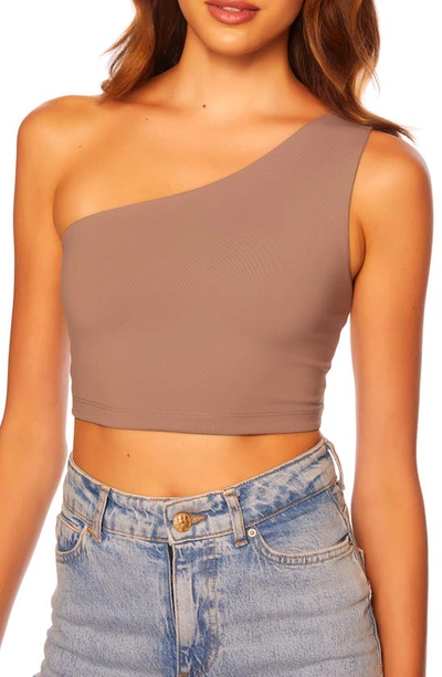 Shop Susana Monaco One-shoulder Crop Top In Coco