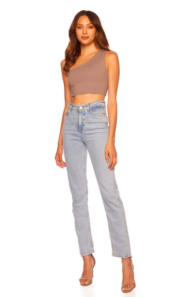 Shop Susana Monaco One-shoulder Crop Top In Coco