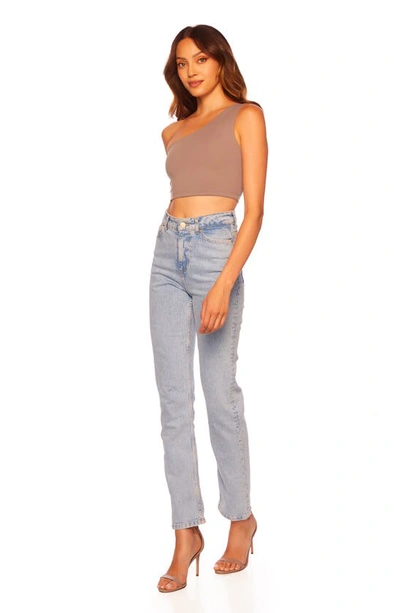 Shop Susana Monaco One-shoulder Crop Top In Coco