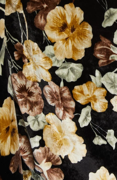 Saint Laurent Floral-print Velvet Wrap Dress In Noir/ Beige