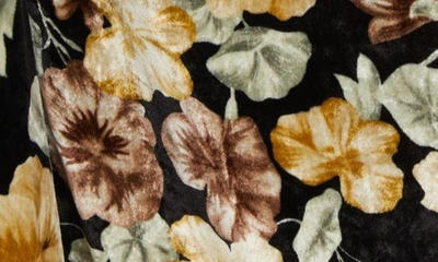 Saint Laurent Floral-print Velvet Wrap Dress In Noir/ Beige