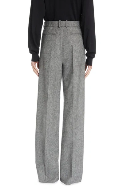 Shop Saint Laurent Glen Plaid Wide Leg Wool Pants In Noir/ Craie