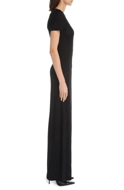 Shop Saint Laurent Short Sleeve Wool Maxi T-shirt Dress In Noir