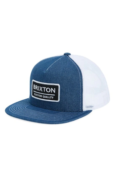 Shop Brixton Palmer Trucker Hat In Denim/ White