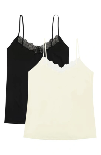 Shop Uwila Warrior Happy Seams 2-pack Lace Trim Camisoles In Tap Shoe Black, Winter White