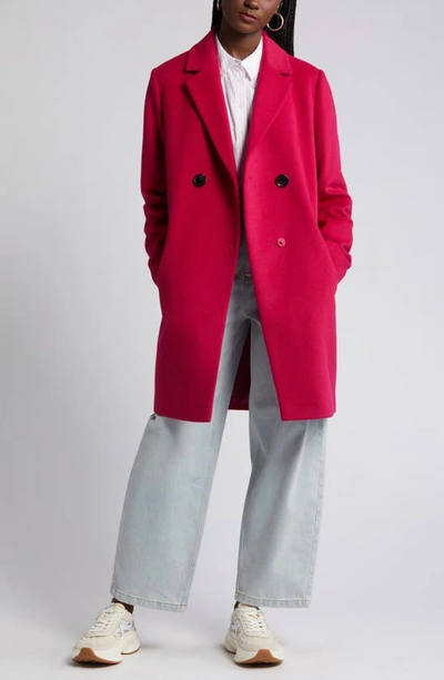 Shop Sam Edelman Double Breasted Wool Blend Coat In Magenta