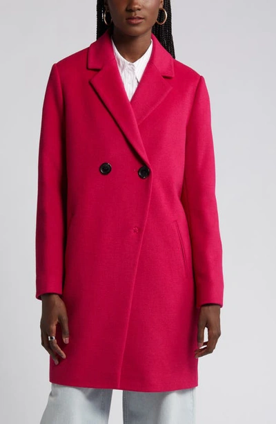 Shop Sam Edelman Double Breasted Wool Blend Coat In Magenta