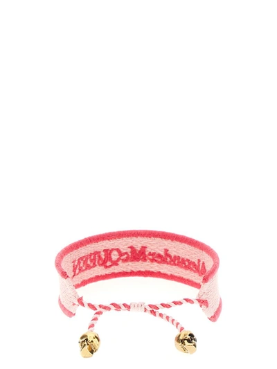 Shop Alexander Mcqueen Embroidered Logo Bracelet In Pink