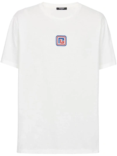 Shop Balmain Pb Crew Neck T-shirt In White
