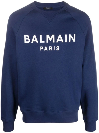 Shop Balmain Sweatshirt With Print In Blue