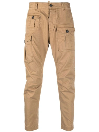 Shop Dsquared2 Cotton Cargo Trousers In Beige