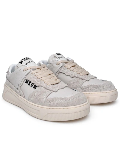 Shop Msgm Fg1 White Leather Sneakers In Grey