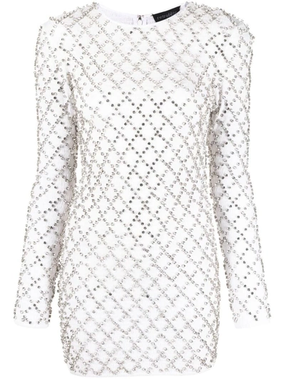 Shop Retroféte Retrofête Retrofete - Mini Dress In White Silver Grid