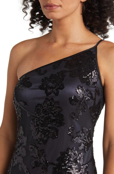 Shop Alex & Eve One Shoulder Sequin Asymmetric Dress In Black/ Gunmetal