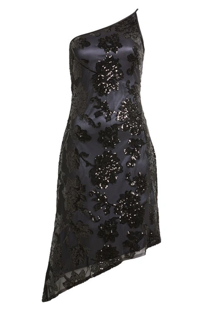 Shop Alex & Eve One Shoulder Sequin Asymmetric Dress In Black/ Gunmetal