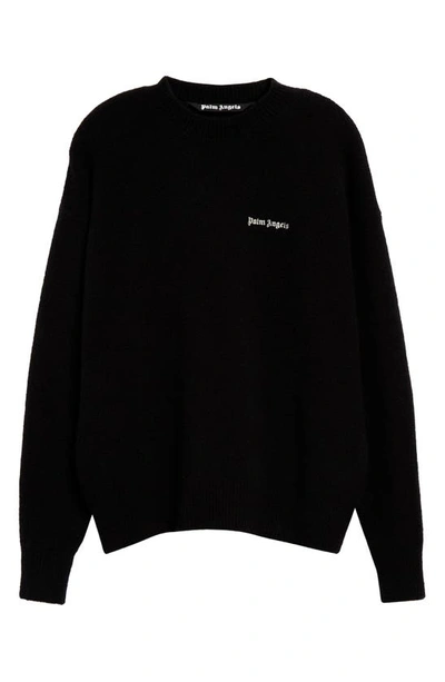 Shop Palm Angels Embroidered Logo Merino Wool & Cashmere Blend Sweater In Black White