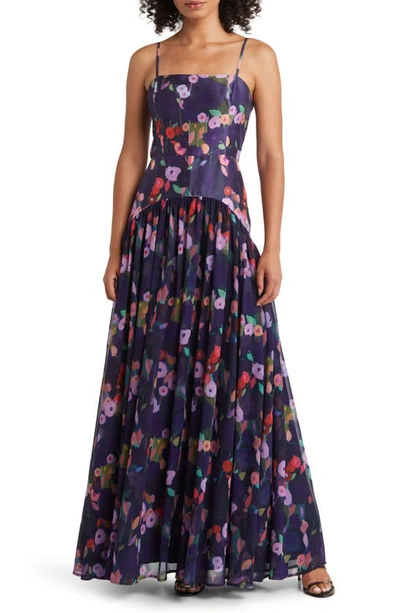 Shop Hutch Imogen Floral Gown In Navy Whimsy Watercolor Floral