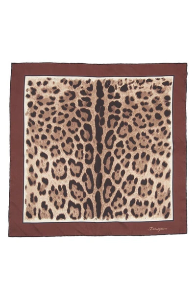 Shop Dolce & Gabbana Leopard Print Square Silk Scarf In Light Brown Print
