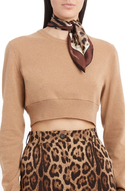 Dolce & Gabbana Dolce&gabbana Leopard Print Square Silk Scarf In Light Brown Print