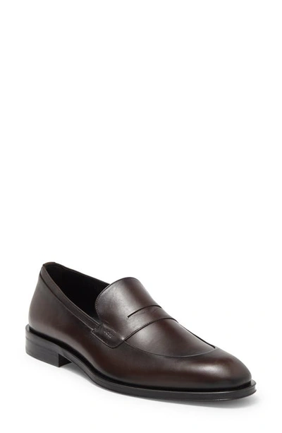 Shop Hugo Boss Derrek Penny Loafer In Dark Brown