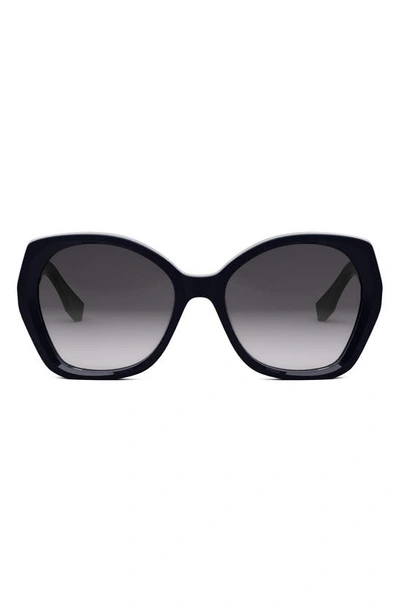 Shop Fendi The  Lettering 57mm Gradient Butterfly Sunglasses In Shiny Blue / Gradient Smoke