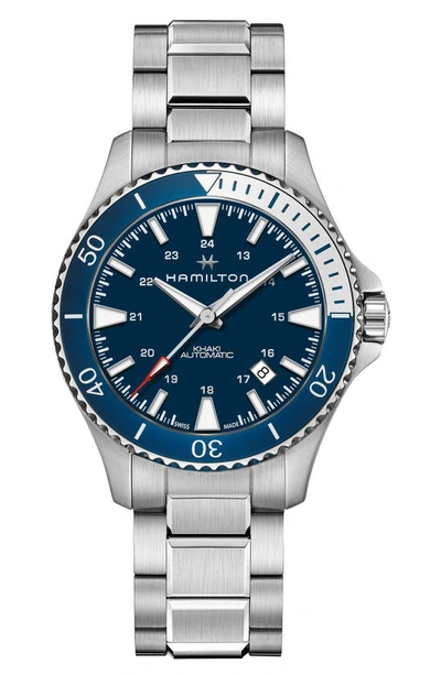 Shop Hamilton Khaki Automatic Bracelet Watch, 40mm In Silver/ Blue