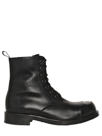 Alexander Mcqueen Metal Toe Leather Combat Boots, Black | ModeSens