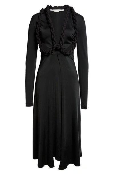 Shop Stella Mccartney Braided Trim Long Sleeve Cutout Dress In 1000 Black