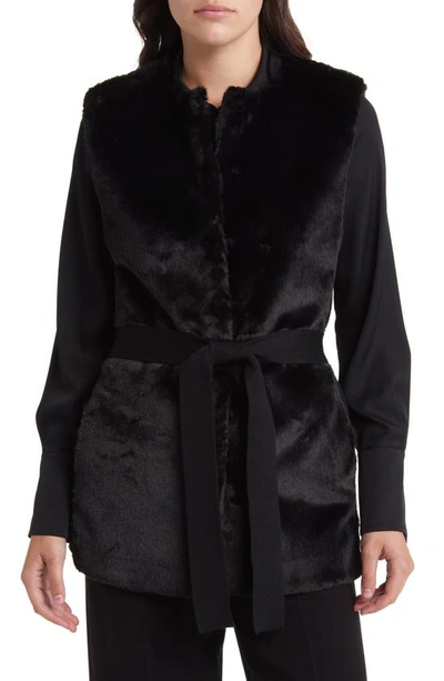 Shop Kobi Halperin Lior Tie Waist Faux Fur Vest In Black