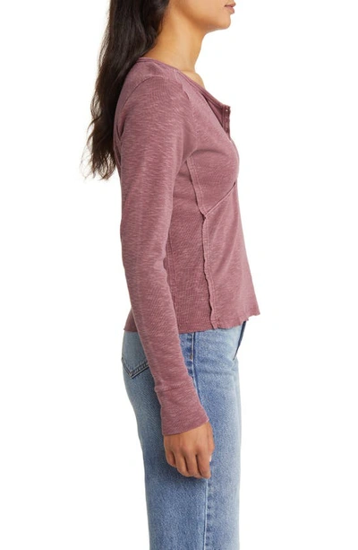Shop Lucky Brand Long Sleeve Cotton Henley In Rose Brown