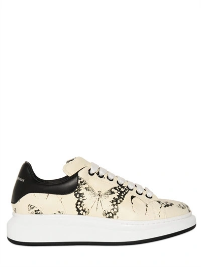 Alexander Mcqueen 45mm Butterfly Printed Leather Sneakers, Cream In Cream