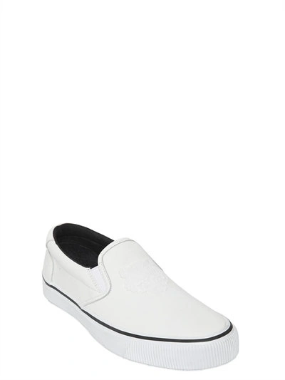 Kenzo Tiger Leather Slip-on Sneakers In White