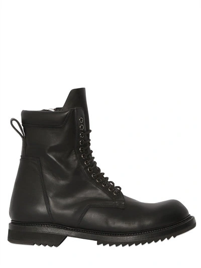 Shop Rick Owens Leather Army Boots, Black