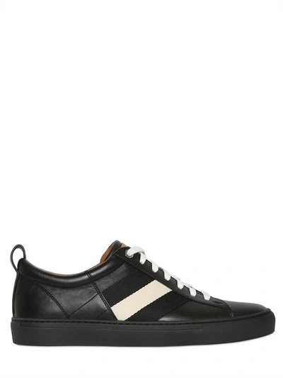 Shop Bally Webbing Stripe Leather Sneakers, Black