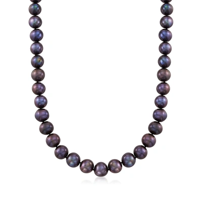 Ross-simons 10-11mm Black Cultured Pearl Necklace With 14kt Yellow Gold In Black