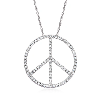 Shop Ross-simons Diamond Peace Sign Pendant Necklace In Sterling Silver In Multi