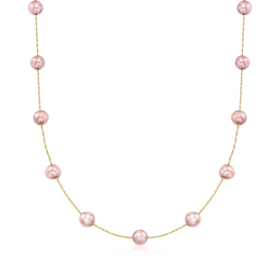 Shop Ross-simons 6-6.5mm Pink Cultured Pearl Station Necklace In 14kt Yellow Gold