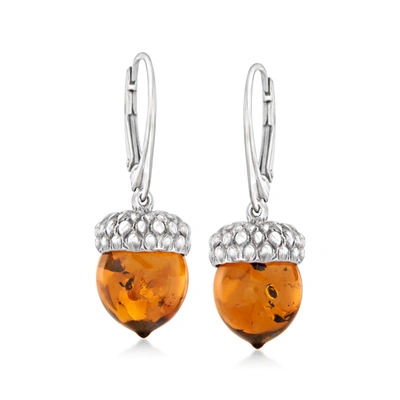 Shop Ross-simons Amber Acorn Drop Earrings In Sterling Silver In Orange